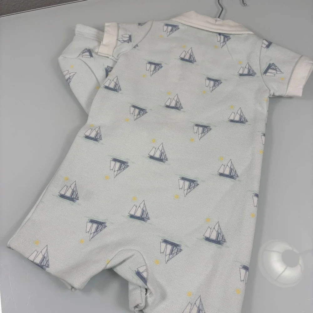 Shabby Chic Kids 3/6M Blue Sailboat Romper Hat Set NEW Nautical Snap Romper